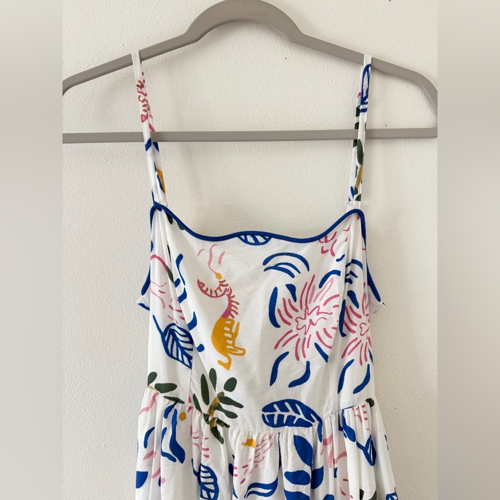 NWT ANNIEWEAR Ivory/Blue Lola Leaf Printed Beachy Nautical Dress size medium - Picture 8 of 14